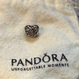 Pandora Silver Filigree Heart Charm with Clear Center